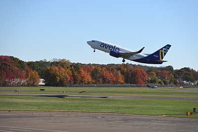 Avelo Airlines East Coast flight departing Tweed-New Haven Airport (HVN), Avelo's first East Coast Base in Southern Connecticut. The low-fare airline, which launched April 2021 in Los Angeles/Burbank, now flies to nearly 40 destinations across the U.S.