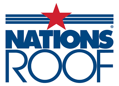 Nations Roof logo featuring a bold red star above three horizontal blue stripes, with the company name “NATIONS ROOF” in stacked blue capital letters.