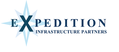 Expedition Infrastructure Partners logo featuring a light blue compass star and navy blue bold lettering