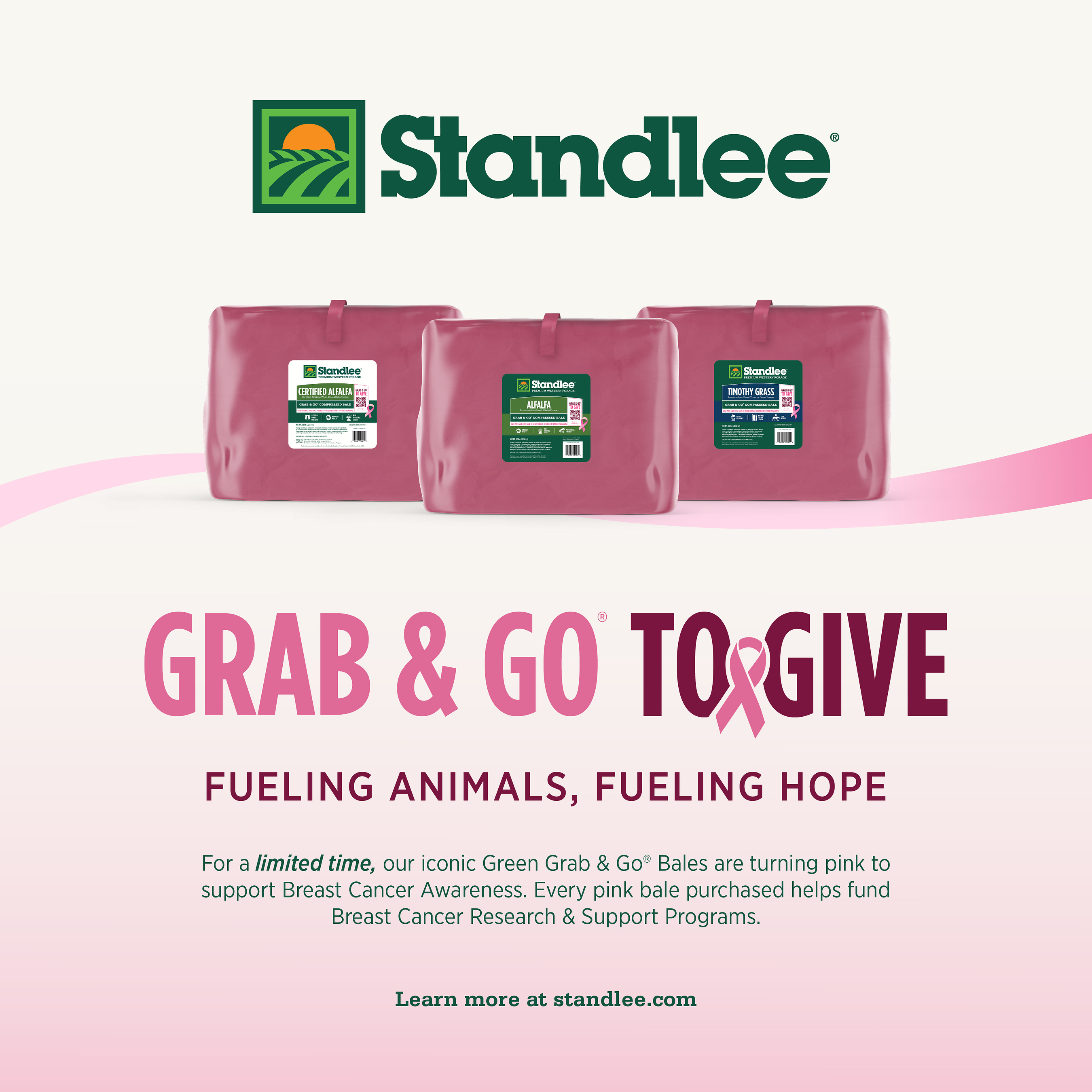 Standlee's Grab &amp; Go® Bales Go Pink Again for Breast Cancer Awareness