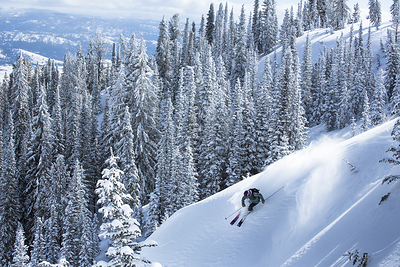A skier shreds the powder at Tamarack Resort. Photo by John Webster