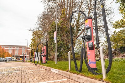 Roam rapid chargers at Hilton Heathrow T5 on Poyle Road now include free parking for the first 40 minutes This image opens in the lightbox