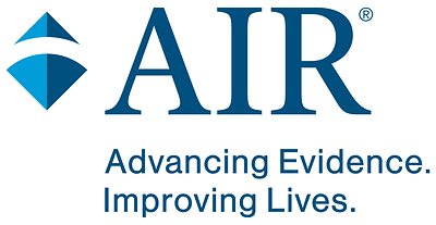 Logo for the American Institutes for Research in shades of blue. Acronym AIR followed by the tagline horizontally underneath: "Advancing Evidence. Improving Lives."