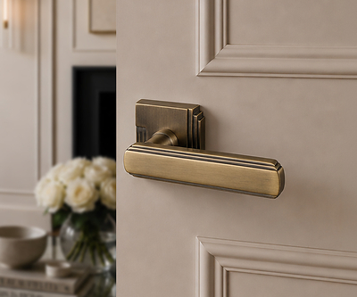 Art Deco 500 Lever with ADE Rosette in 38 Aged Brass Finish