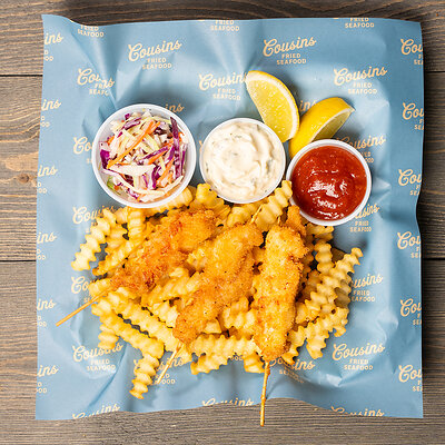 Fried Sp Seafood Platter - handbreaded and fried, served with fries, coleslaw, and your choice of 2 housemade sauces.