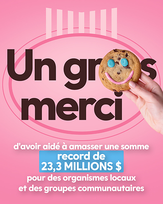 La 30e campagne annuelle du Biscuit sourire (MC) de Tim Hortons® a permis d'amasser la somme record de 23,3 millions de dollars pour des organismes caritatifs et groupes communautaires locaux