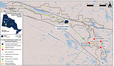 1911 Gold's ~62,000 ha Property Package within the Rice Lake Greenstone Belt