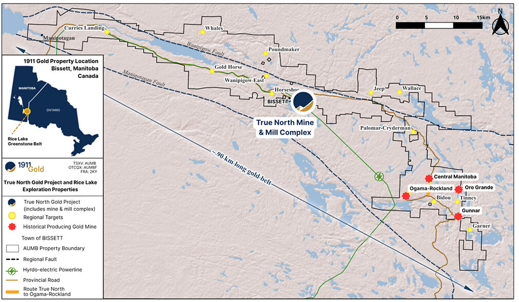 1911 Gold's ~62,000 ha Property Package within the Rice Lake Greenstone Belt