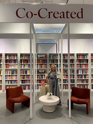 The store took on a bookstore-inspired feel, with a curated selection of Olson’s favorite titles and dedicated displays of Co-Created woven throughout.