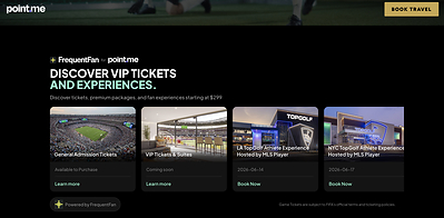 Fans can access match tickets, packages, and fan experiences with cash through point.me's partner FrequentFan, a sports and entertainment experiences platform that provides access to premium tickets, VIP hospitality and once-in-a-lifetime fan moments. Both point.me and FrequentFan are backed by investor Brian Kelly, founder of The Points Guy.
