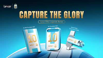 Lexar Elite Legends Series, the official Argentine Football Association (AFA) co-branded storage collection, includes the Lexar SL500 Portable SSD Elite Legends Series, Lexar Air Portable SSD Elite Legends Series, and Lexar Solid State Dual Drive D500 USB 3.2 Gen 1 Type-C Elite Legends Series—designed to help fans, creators, and professionals capture, move, and protect every important moment.