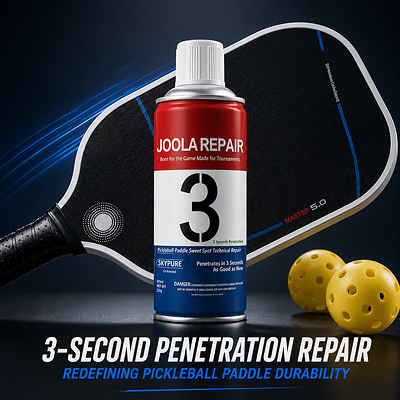 JOOLAREPAIR 3-Second Pickleball Paddle Restoration Spray. The formula uses proprietary penetration technology to restore surface friction and spin to like-new condition in seconds.