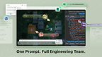 Promotional image for Verdent showing an AI coding workspace with a game preview, DevTools, code editor, task list, and progress bubbles. Bottom text reads: “One Prompt. Full Engineering Team.”
