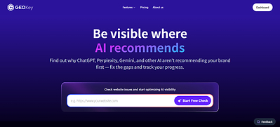 GEOKey is a comprehensive GEO SaaS platform designed to maximize a brand's visibility, citation frequency, and authority across major AI search engines. GEOKey is a comprehensive GEO SaaS platform designed to maximize a brand's visibility, citation frequency, and authority across major AI search engines.