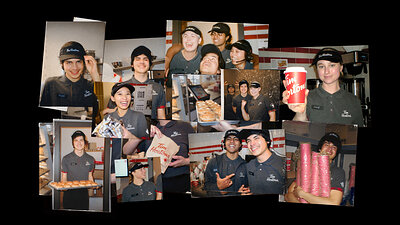 A scene from the new Tim Hortons national TV campaign inviting all aspiring team members to apply to join a Tim Hortons restaurant this summer. 