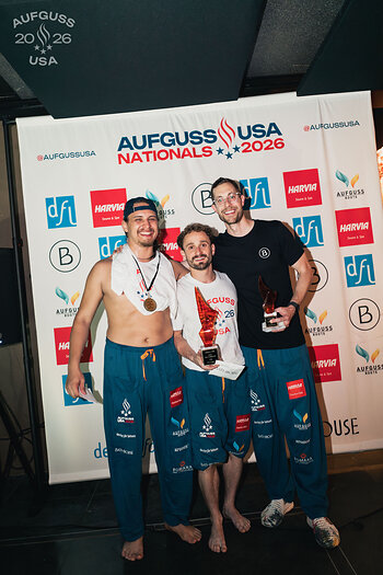 Winners in solo category celebrate at the 2026 Aufguss USA Nationals