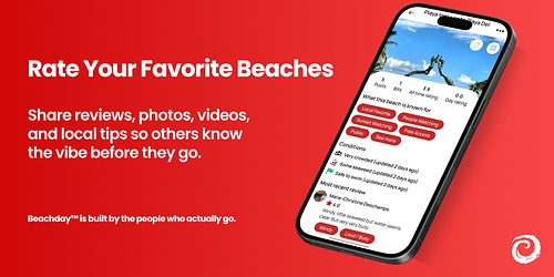 Beachday™ lets users rate beaches, share reviews, and post local beach tips. Beachday™ lets users rate beaches, share reviews, and post local beach tips.