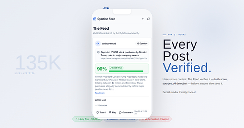 A live look at The Feed: real posts, real users, real-time truth scores — verified before you ever see them.