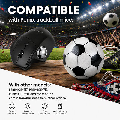 ⚽ Bring football passion to your desktop with the PERIPRO-303FTB Soccer Trackball. Smooth tracking, unique soccer-ball design, and broad 34 mm compatibility for trackball enthusiasts.
