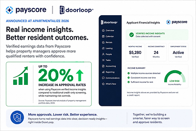 Payscore income insights in DoorLoop lift approval rates up to 20%, risk controls intact. Payscore income insights in DoorLoop lift approval rates up to 20%, risk controls intact.