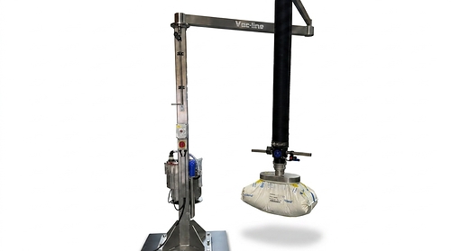 Packline's stainless steel Vac-Line® vacuum lifter safely lifts and empties food ingredient sacks in hygienic cleanroom and food processing applications.