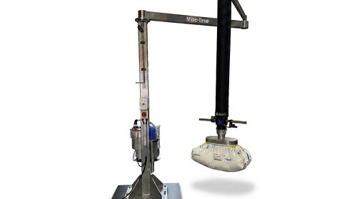 Packline's stainless steel Vac-Line® vacuum lifter safely lifts and empties food ingredient sacks in hygienic cleanroom and food processing applications.