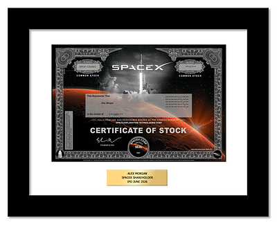 GiveAshare's commemorative SpaceX stock certificate.
