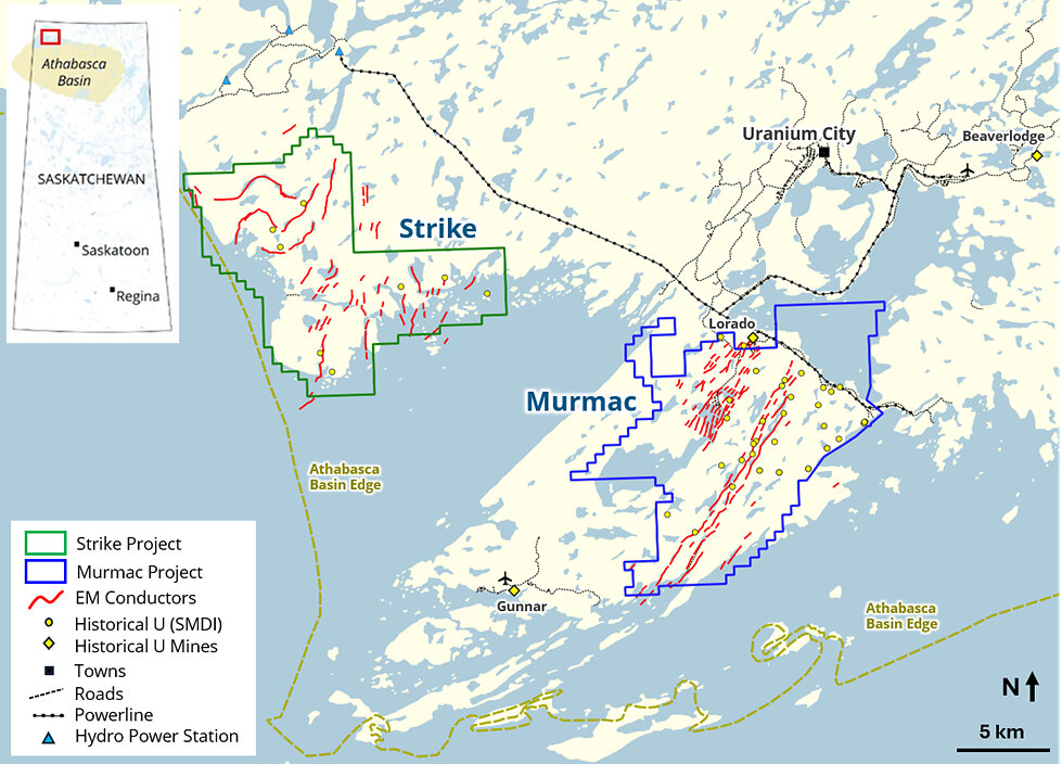 Figure 1: Location of the Murmac and Strike Uranium Projects. Figure 1: Location of the Murmac and Strike Uranium Projects.