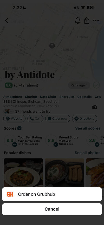 Grubhub & Beli integration