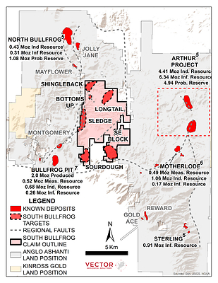Figure 1 - The South Bullfrog Project is centrally located in the Beatty District surrounded by AngloGold’s Bullfrog, North Bullfrog and Arthur development projects.1 For a complete summary of Anglo Gold’s resources and reserves see Table 1 (below).