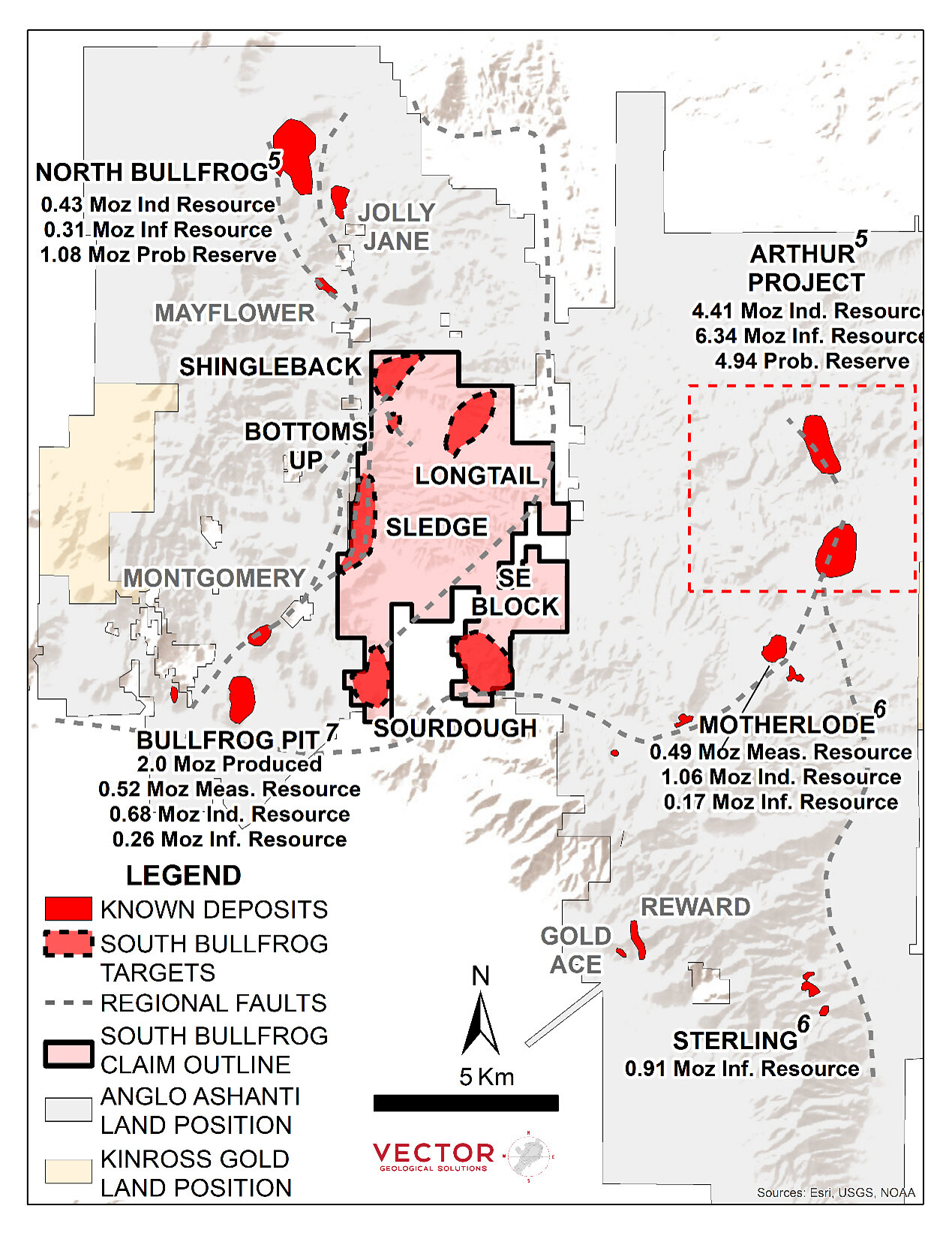 Figure 1 - The South Bullfrog Project is centrally located in the Beatty District surrounded by AngloGold’s Bullfrog, North Bullfrog and Arthur development projects.1  For a complete summary of Anglo Gold’s resources and reserves see Table 1 (below).
