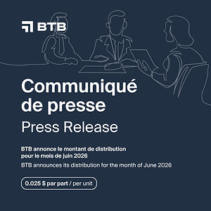 BTB REIT Announces its Distribution for the Month of June 2026
