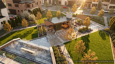 Rendering of Central Gathering Space at The Village at Landmark | Single-Family Homes in Greenwood Village, CO