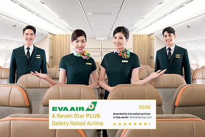 AirlineRatings.com “Seven Star PLUS” award is an upgraded distinction in the seven-star safety rating system, recognizing EVA Air’s exceptional strength and professionalism in flight safety management.