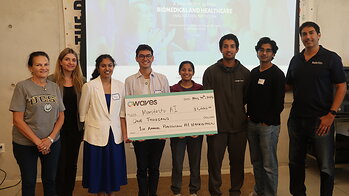 1st Annual Physician AI Hackathon: First Place Winners, Manifesto AI, with Judges and Owaves CEO