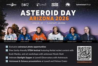 Joining Schweickart are Anousheh Ansari, the first Iranian-American in space and first female private space explorer; Dr. Ed Lu, a three-time NASA astronaut and B612 co-founder; Nicole Stott, four-time NASA astronaut and internationally recognized space artist; Steve Smith, four-time Space Shuttle astronaut and Arizona native; and Scott Manley, one of the most widely followed space science communicators in the world.