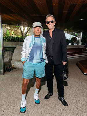 Smashbox Cosmetics founder Davis Factor (right) and property owner James Goldstein at the Smashbox Primer Relaunch Party at the Sheats-Goldstein Residence in Los Angeles, California. Photographer: Mike Larkeev