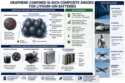 Graphene-confined Si-rich composite anodes for lithium-ion batteries