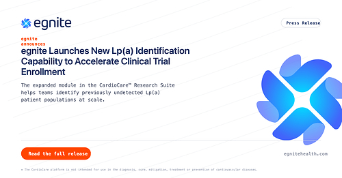 egnite's CardioCare platform is trusted by more than 75 health systems and 800+ facilities to support patient identification and research across a range of cardiovascular conditions.