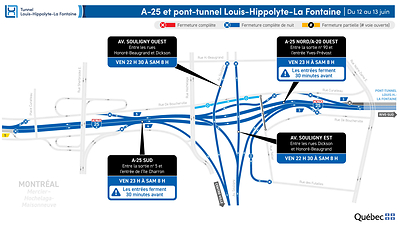 Fermeture complète de l’autoroute 25 durant la nuit du 12 au 13 juin Fermeture complète de l’autoroute 25 durant la nuit du 12 au 13 juin