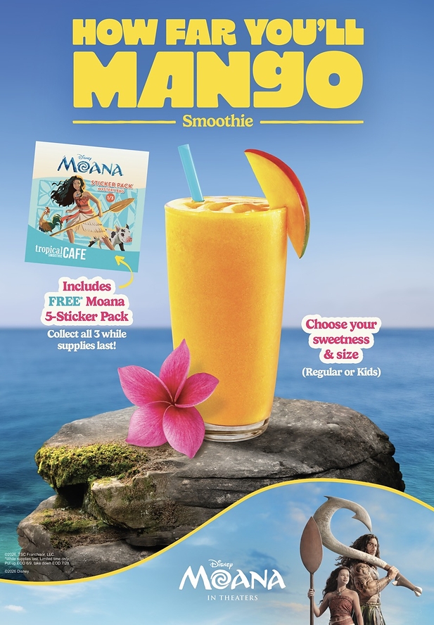 Tropical Smoothie Cafe® Sets Sail with a Moana-Inspired 'How Far You'll Mango Smoothie' and Collectible Sticker Packs