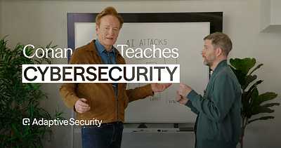 Conan O'Brien and Adaptive Security CEO and co-founder Brian Long during the production of Adaptive's new cybersecurity awareness training series focused on AI-powered social engineering threats.