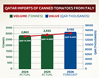 Imports of EU and Italian canned tomatoes to Qatar continue to grow
