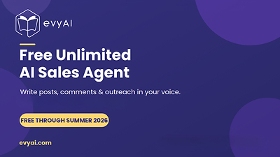 evyAI's free, unlimited AI sales agent. Available now at evyai.com, free through summer 2026.