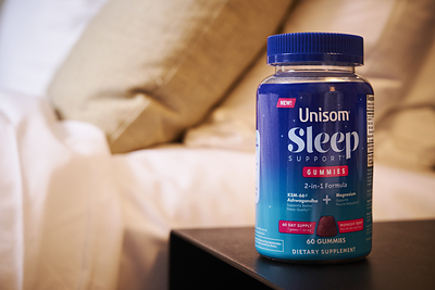 Unisom® Sleep Support Gummies in Midnight Berry flavor.