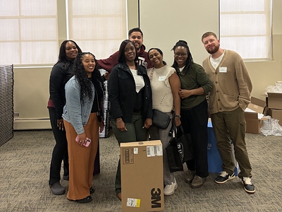 Rachelle Paul-Brutus, Executive Director of the Chicago Asthma Consortium, with Certified partner product donations at the 2026 CHW Educational Forum, Chicago, May 21, 2026.