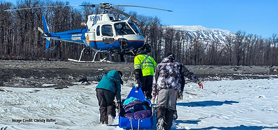 Freezing temperatures and exposure to wind create serious hypothermia risks. Wearing well-insulated winter gear from RefrigiWear protected Christy Rutter as she awaited rescue on the frozen Susitna River. Freezing temperatures and exposure to wind create serious hypothermia risks. Wearing well-insulated winter gear from RefrigiWear protected Christy Rutter as she awaited rescue on the frozen Susitna River.