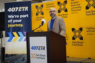 Jose Espinosa, President & CEO, 407 ETR announces  $1M donation to Daily Bread Food Bank.