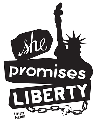 She Promises Liberty is a collaboration between UNITE HERE and award-winning artist Lois Harada. The artwork celebrates core American values of freedom and belonging to counter recent attacks on immigrants and American civil rights. She Promises Liberty is a collaboration between UNITE HERE and award-winning artist Lois Harada. The artwork celebrates core American values of freedom and belonging to counter recent attacks on immigrants and American civil rights.