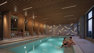 Marlow introduces one of the most ambitious amenity programs in Toronto’s rental market, offering a luxury lifestyle typically reserved for five-star hotels and private clubs. By seamlessly blending wellness, recreation, and hospitality, the building sets a new standard for rental living. Residents enjoy seamless access to indoor and outdoor resort-style pools, a signature hammam spa with cold plunges, state-of-the-art fitness facilities, sports simulators, and co-working spaces.